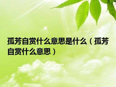 孤芳自赏什么意思